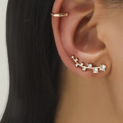 Aretes de Estrella y Diamante Pequeño, Diseño Geométrico con Perla y Circonia sin Perforación - Image 11