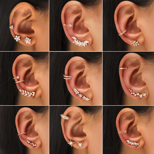 Aretes de Estrella y Diamante Pequeño, Diseño Geométrico con Perla y Circonia sin Perforación
