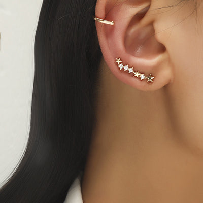 Aretes de Estrella y Diamante Pequeño, Diseño Geométrico con Perla y Circonia sin Perforación - Image 20