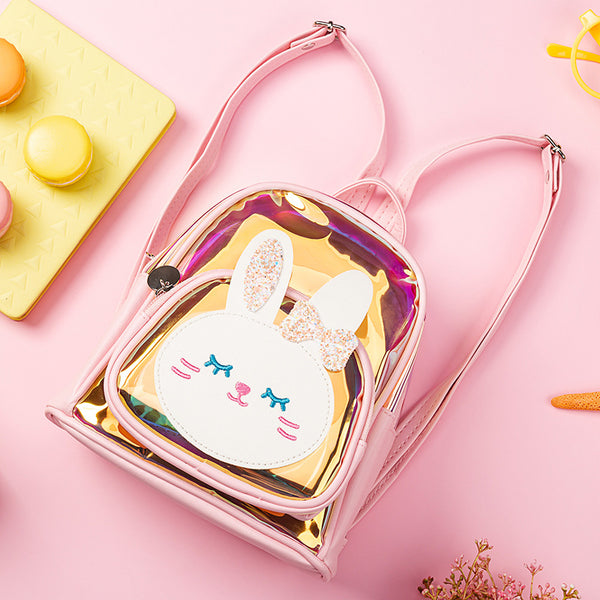 Mochila Escolar Infantil Transparente con Diseño de Conejo - Láser Holográfico Colorido