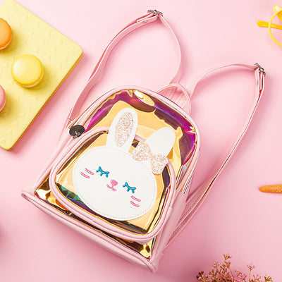 Mochila Escolar Infantil Transparente con Diseño de Conejo - Láser Holográfico Colorido