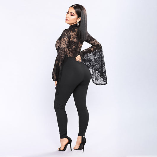 Jumpsuit Elegante con Mangas Acampanadas y Encaje Transparente - Image 7