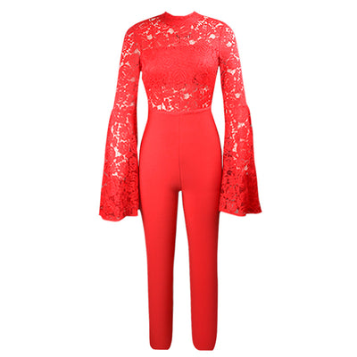Jumpsuit Elegante con Mangas Acampanadas y Encaje Transparente - Image 3