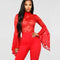 Jumpsuit Elegante con Mangas Acampanadas y Encaje Transparente