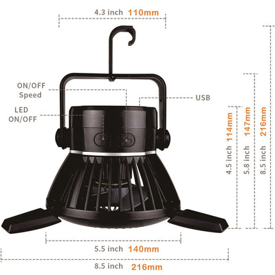 Ventilador Solar Portátil 5000mAh con LED - 4 Velocidades para Camping y Hogar - Image 6