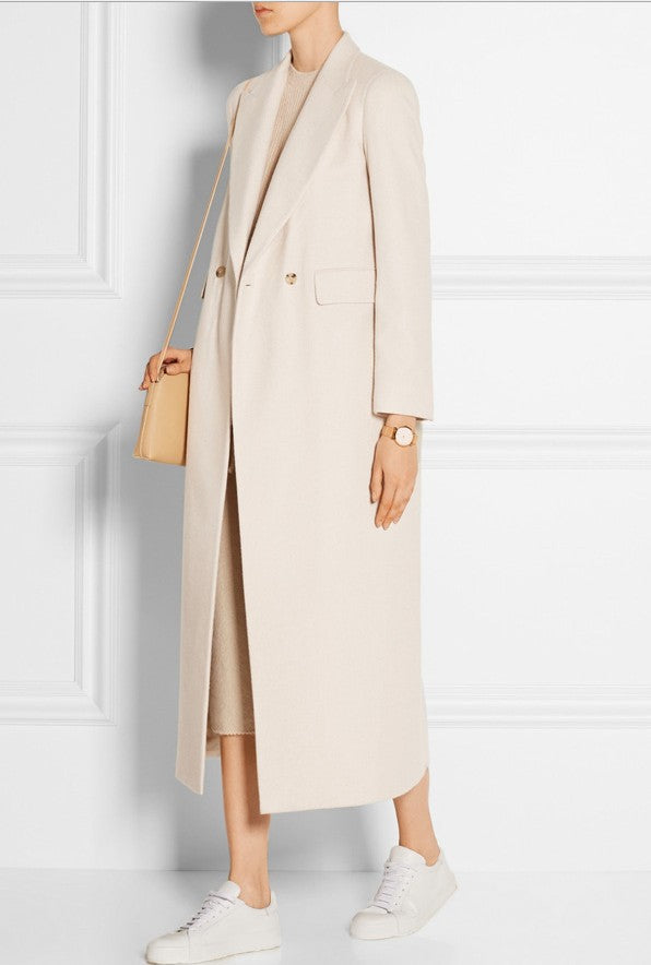 Abrigo de Cachemira Largo Doble Botonadura - Elegancia Minimalista para Otoño e Invierno