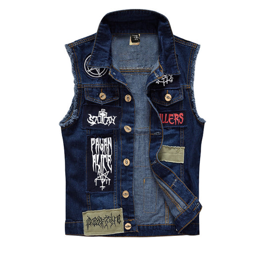 Chaleco Denim Oversized Estilo Coreano para Hombre - Diseño Slim con Parches - Image 9