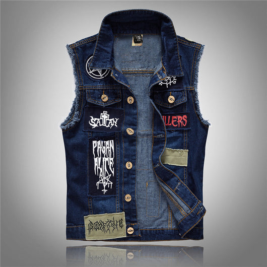 Chaleco Denim Oversized Estilo Coreano para Hombre - Diseño Slim con Parches
