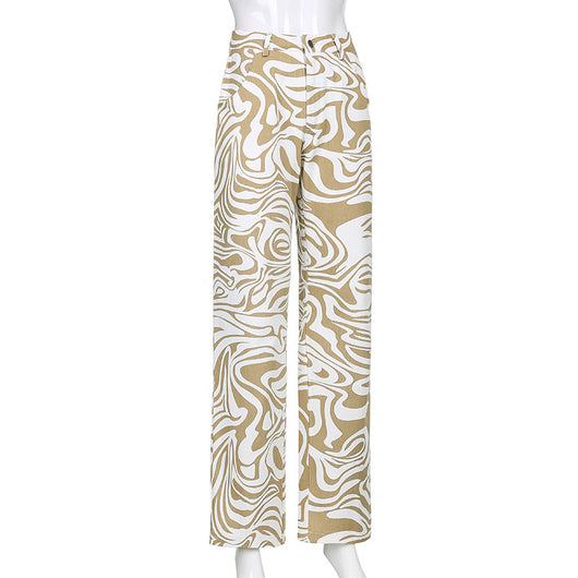 Pantalones Rectos Estampado Animal Azul - Estilo Casual Holgado para Primavera Verano - Image 35