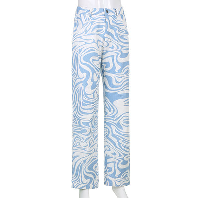 Pantalones Rectos Estampado Animal Azul - Estilo Casual Holgado para Primavera Verano - Image 52