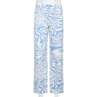 Pantalones Rectos Estampado Animal Azul - Estilo Casual Holgado para Primavera Verano - Image 55
