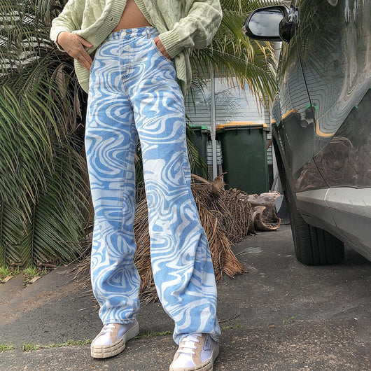 Pantalones Rectos Estampado Animal Azul - Estilo Casual Holgado para Primavera Verano - Image 2