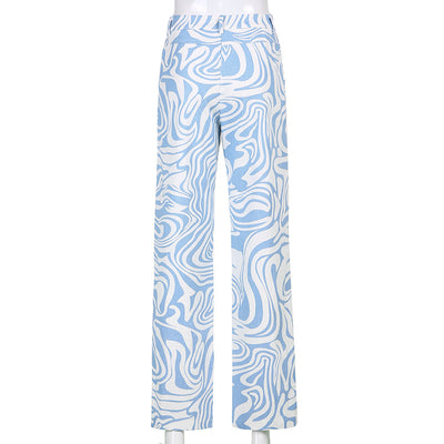 Pantalones Rectos Estampado Animal Azul - Estilo Casual Holgado para Primavera Verano - Image 23