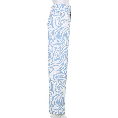 Pantalones Rectos Estampado Animal Azul - Estilo Casual Holgado para Primavera Verano - Image 22