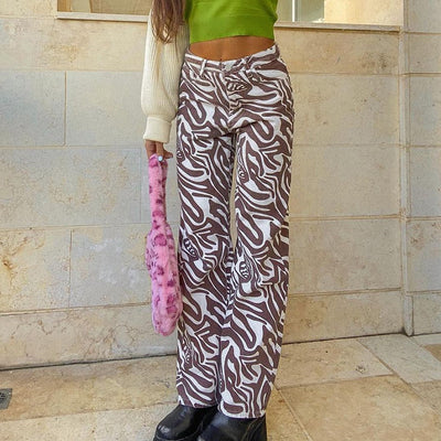 Pantalones Rectos Estampado Animal Azul - Estilo Casual Holgado para Primavera Verano - Image 31