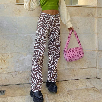 Pantalones Rectos Estampado Animal Azul - Estilo Casual Holgado para Primavera Verano - Image 32