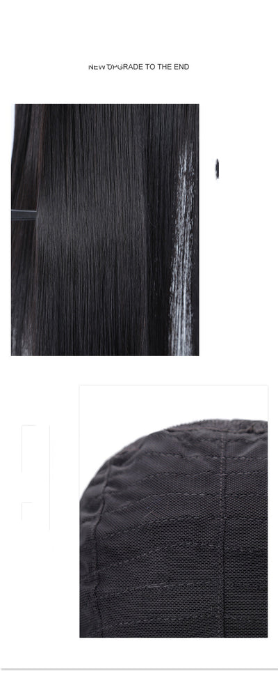 Peluca Larga Lisa con Flequillo Aéreo - Cabello Negro Natural Realista - Image 7