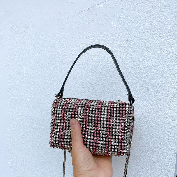 Bolso Cuadrado Pequeño de Diamante y Cuero Genuino