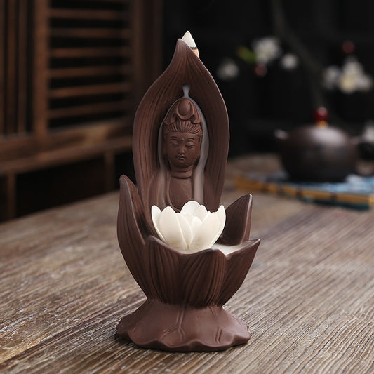 Quemador de Incienso Retroceso Loto Guanyin - Decoración Feng Shui con Aromaterapia