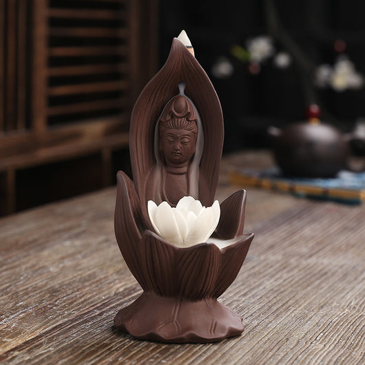 Quemador de Incienso Retroceso Loto Guanyin - Decoración Feng Shui con Aromaterapia