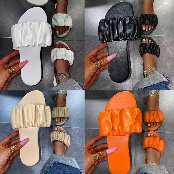 Sandalias Planas con Pliegues para Mujer - Cómodas Chanclas de Playa