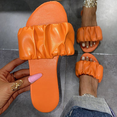 Sandalias Planas con Pliegues para Mujer - Cómodas Chanclas de Playa