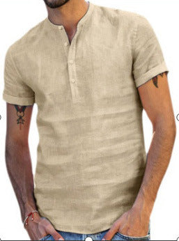 Camisa de Cuello Parado Algodón y Lino Manga Corta - Image 4