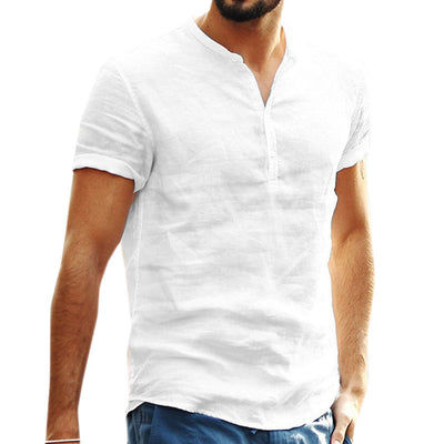 Camisa de Cuello Parado Algodón y Lino Manga Corta - Image 5