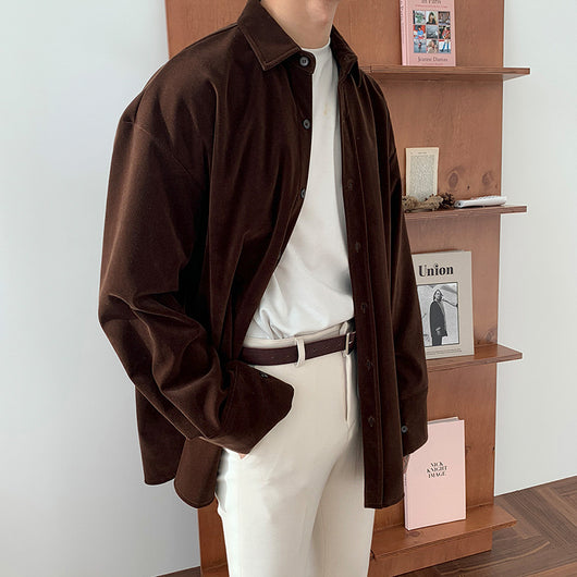 Camisa Casual de Terciopelo Cálido para Hombre - Manga Larga Versátil - Image 3
