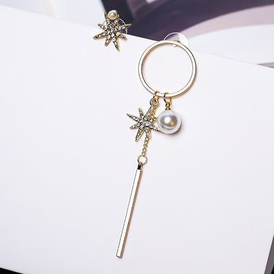 Aretes Asimétricos de Estrellas y Perlas - Estilo Coreano y Europeo - Image 4