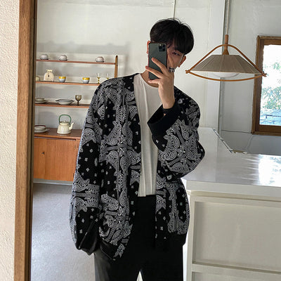 Cardigan Estampado Anacardo Hombre Estilo Coreano Tendencia Suelta - Image 9
