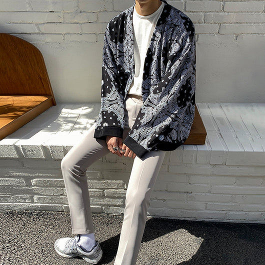 Cardigan Estampado Anacardo Hombre Estilo Coreano Tendencia Suelta - Image 10