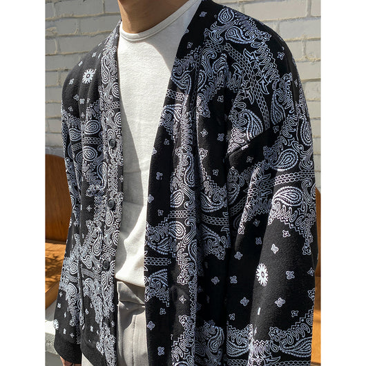 Cardigan Estampado Anacardo Hombre Estilo Coreano Tendencia Suelta - Image 11