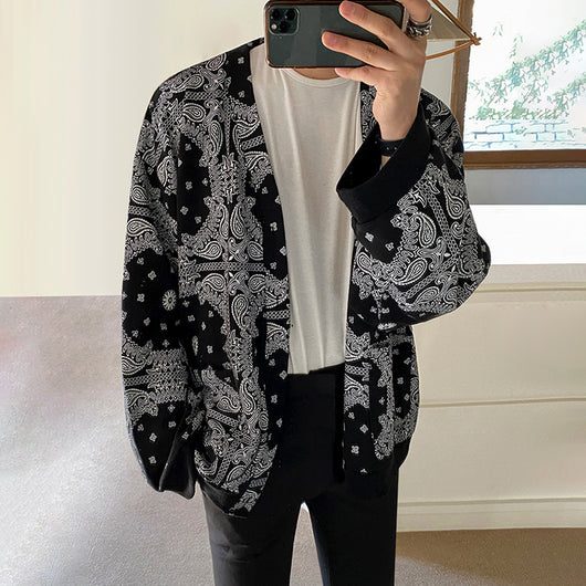 Cardigan Estampado Anacardo Hombre Estilo Coreano Tendencia Suelta - Image 5