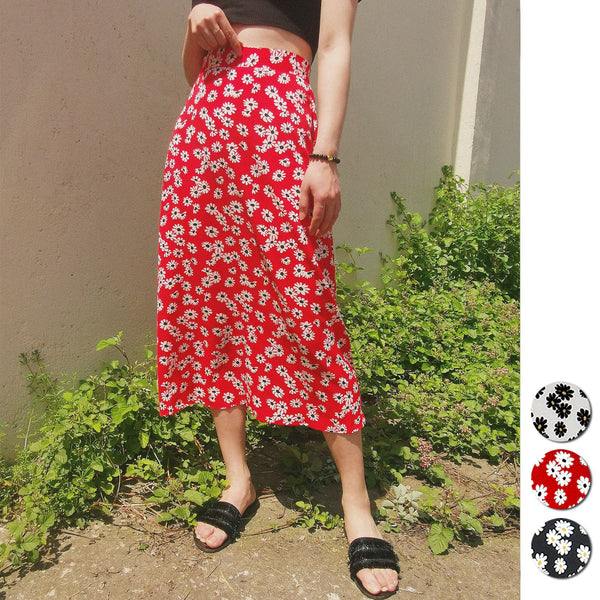 Falda Slim de Gasa con Estampado de Margaritas Literario