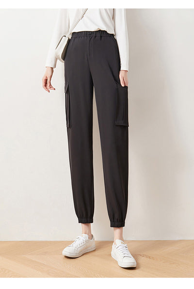Pantalones Cargo Cintura Alta Elástica Cropped Casual - Image 11