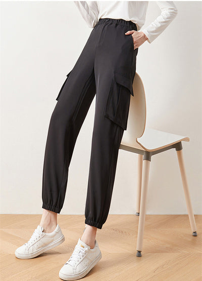 Pantalones Cargo Cintura Alta Elástica Cropped Casual