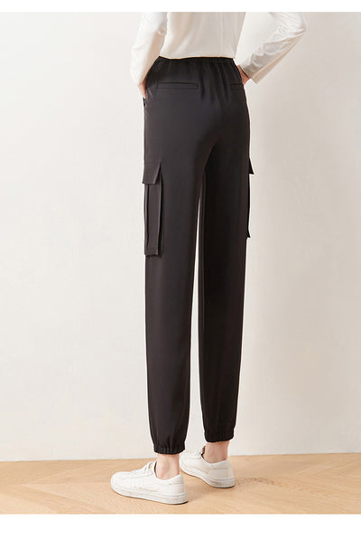 Pantalones Cargo Cintura Alta Elástica Cropped Casual - Image 4