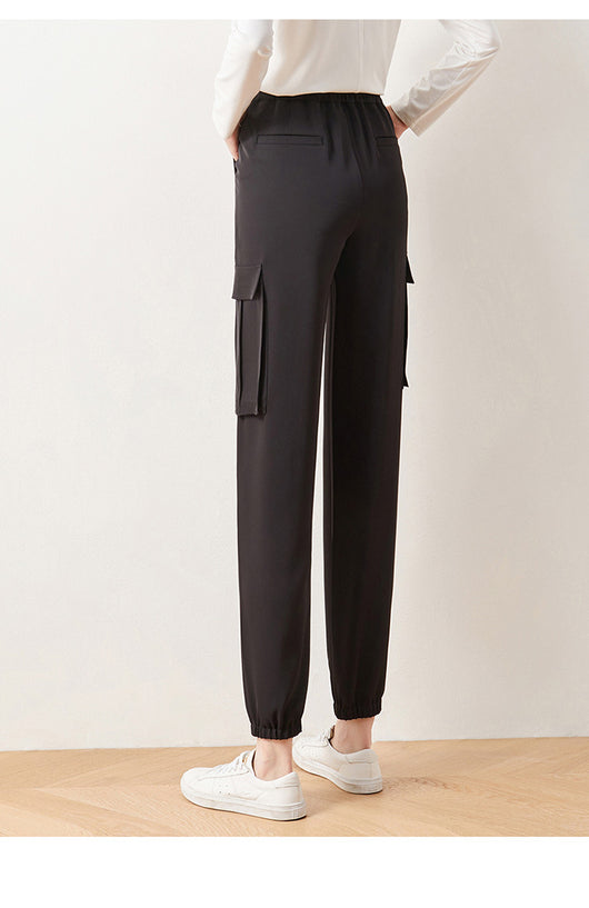 Pantalones Cargo Cintura Alta Elástica Cropped Casual - Image 4