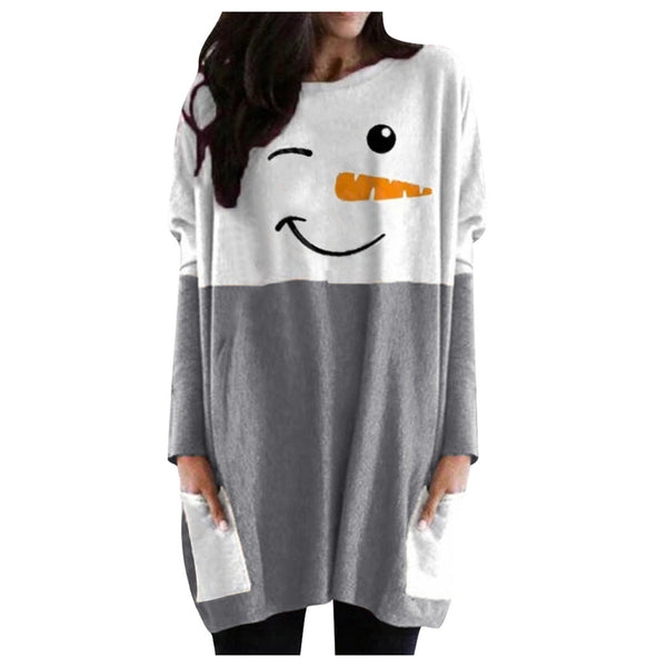 Playera Manga Larga con Bolsillo y Estampado de Muñeco de Nieve