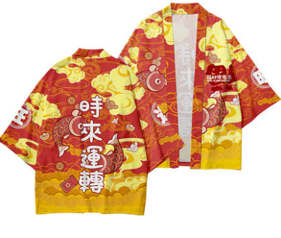 Kimono Cardigan Hombre Estilo Festivo - Mangas 3/4 Tendencia Oriental