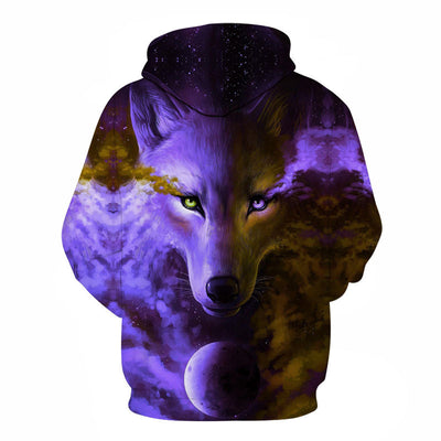 Sudadera con Capucha Lobo 3D Púrpura - Estilo Casual Moderno