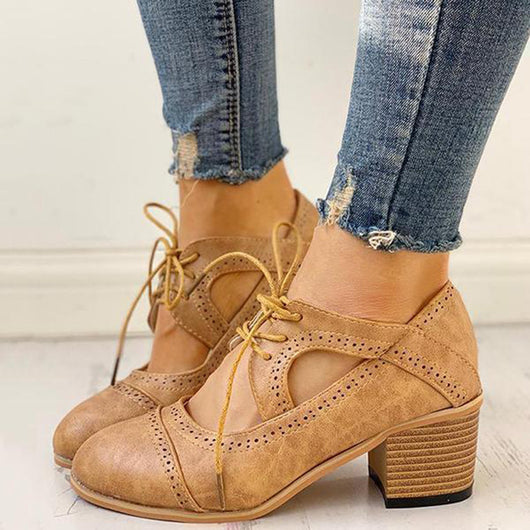 Zapatos Talla Grande 43 Mujer Verano Estilo Retro Europeo Punta Redonda Tacón Grueso - Image 4