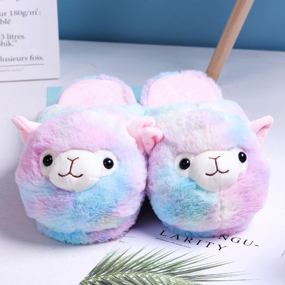 Pantuflas de Algodón Alpaca Arcoíris para Niñas - Cálidas y Antideslizantes