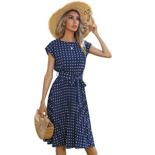 Vestido Midi Lunares Escote Redondo Manga Corta con Cordones para Mujer - Image 13