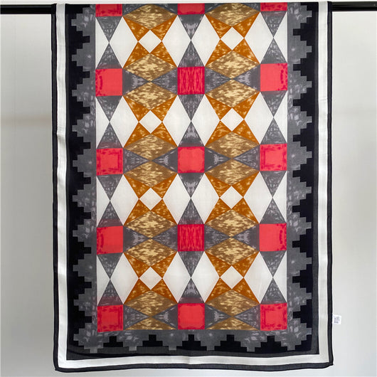 Pañuelo de Seda Satinada con Patrón Geométrico Retro para Mujer - Image 6