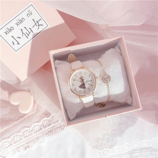Reloj Lovely Girl Versión Coreana con Diseño Minimalista y Flor de Cerezo