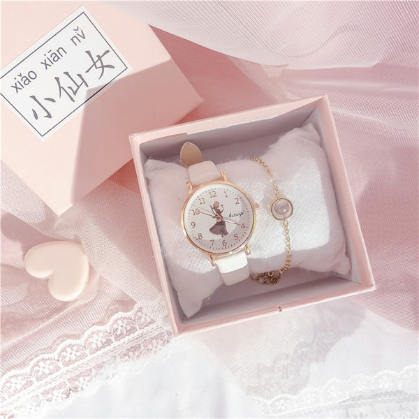 Reloj Lovely Girl Versión Coreana con Diseño Minimalista y Flor de Cerezo