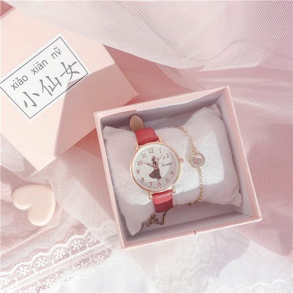 Reloj Lovely Girl Versión Coreana con Diseño Minimalista y Flor de Cerezo