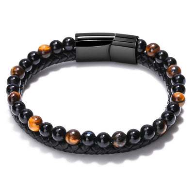 Pulsera de Piedra Volcánica Multicolor con Cuero Genuino Tejido para Hombre - Image 12